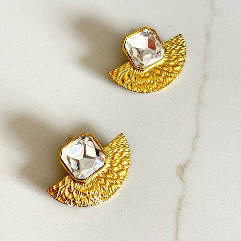 Gold Tone Stainless Steel Jeweled Pierced Earrings - Picture 2 of 4